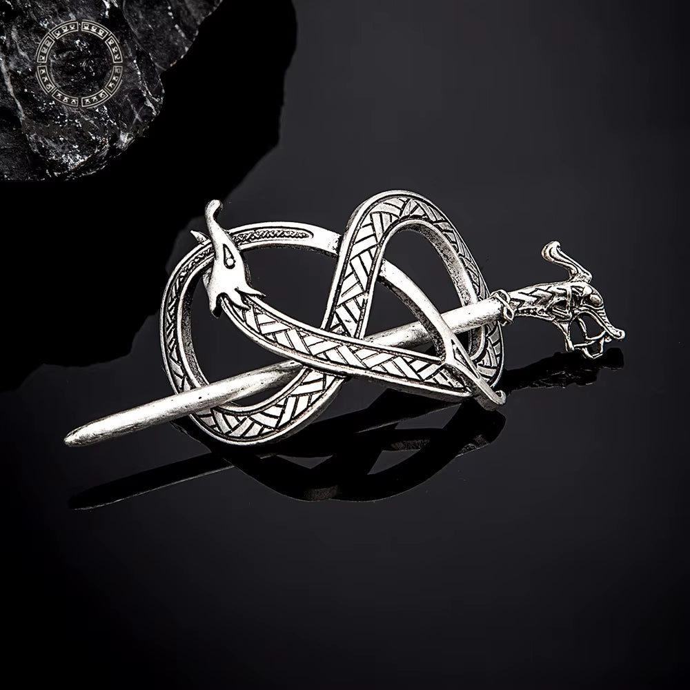 Norse Mythology Jormungand Dragons Women Hairpins Antique Metal Stick Barrette Ouroboros Mobius Strip Headdress Vikings Jewelry