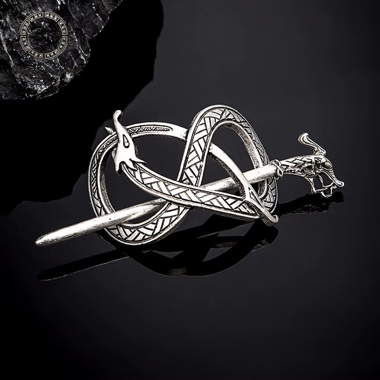 Norse Mythology Jormungand Dragons Women Hairpins Antique Metal Stick Barrette Ouroboros Mobius Strip Headdress Vikings Jewelry