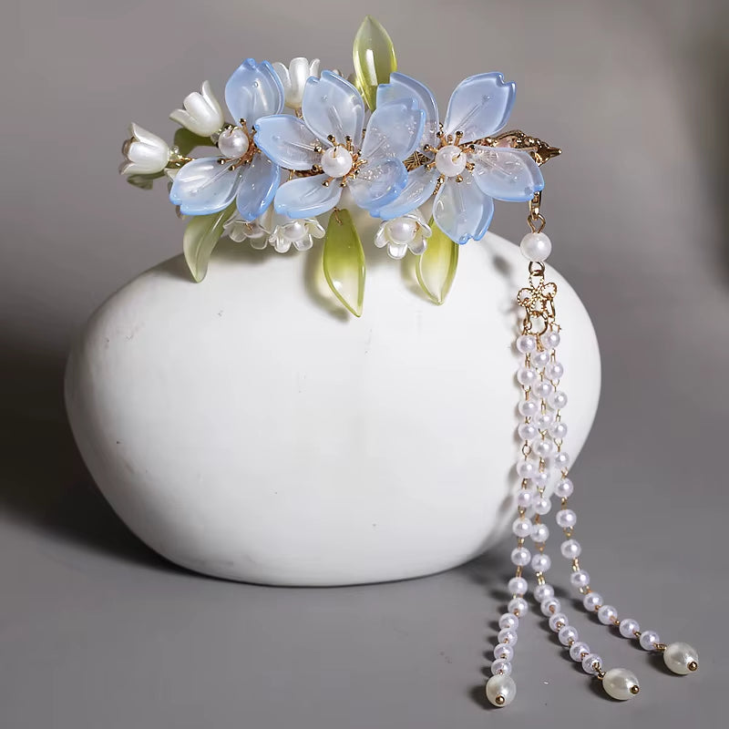 Antique Purple Lily of the Valley Side Hairpin Female Side Hair Clips Flower Headpieces Pendant Jewelry for Women Hair Holder
