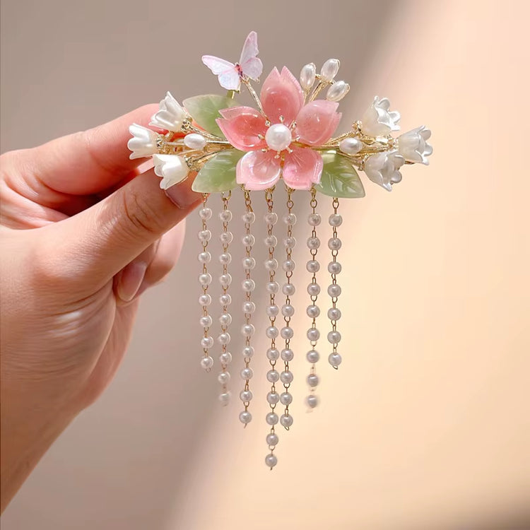 Antique Purple Lily of the Valley Side Hairpin Female Side Hair Clips Flower Headpieces Pendant Jewelry for Women Hair Holder