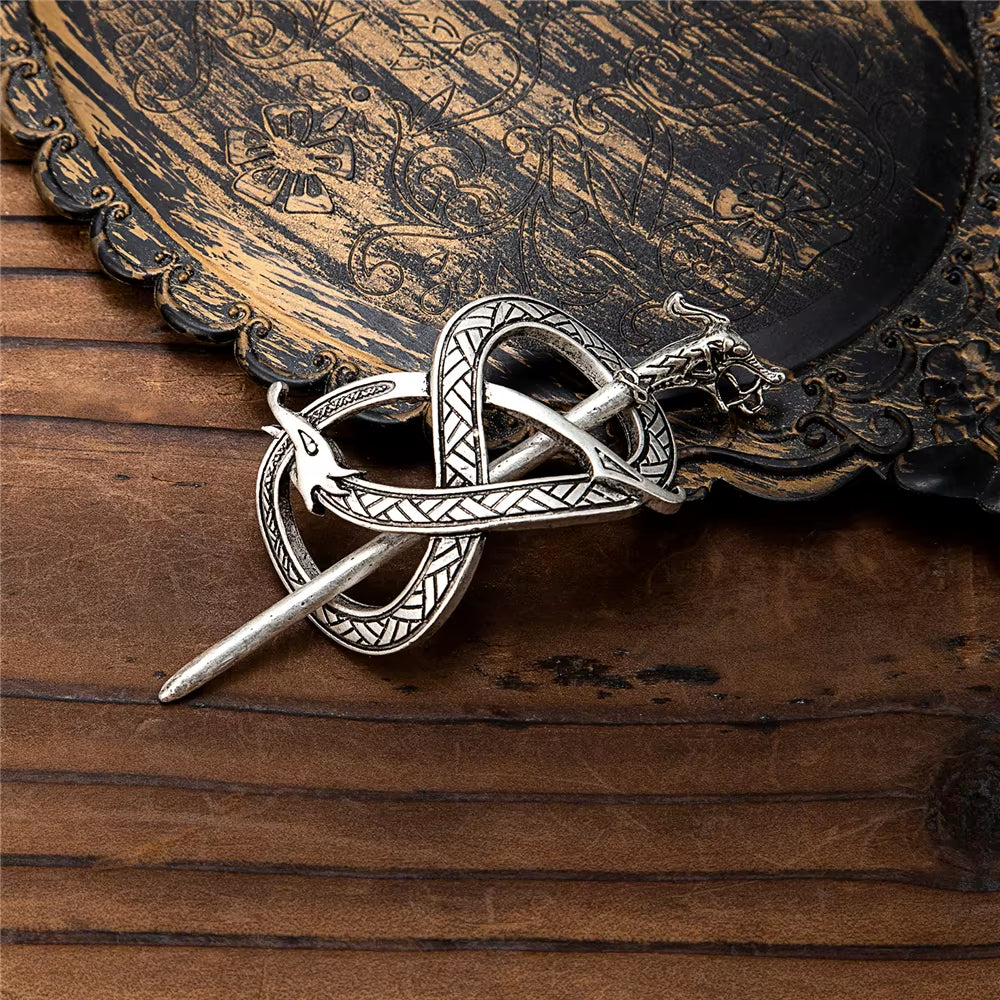 Norse Mythology Jormungand Dragons Women Hairpins Antique Metal Stick Barrette Ouroboros Mobius Strip Headdress Vikings Jewelry